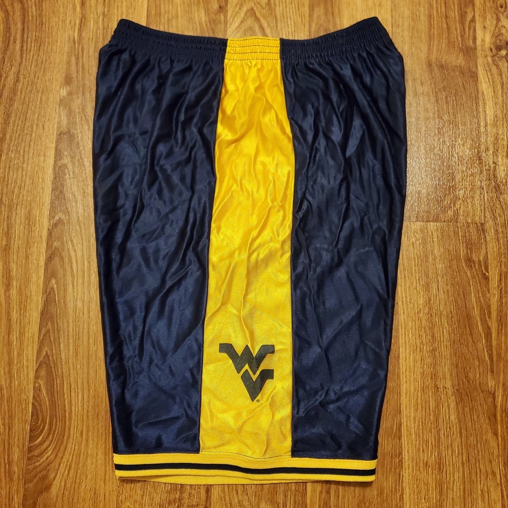 Vintage 90s‎ West Virginia Mountaineers Shorts Men XL Blue Shiny Dazzle IZAW - Picture 2 of 7